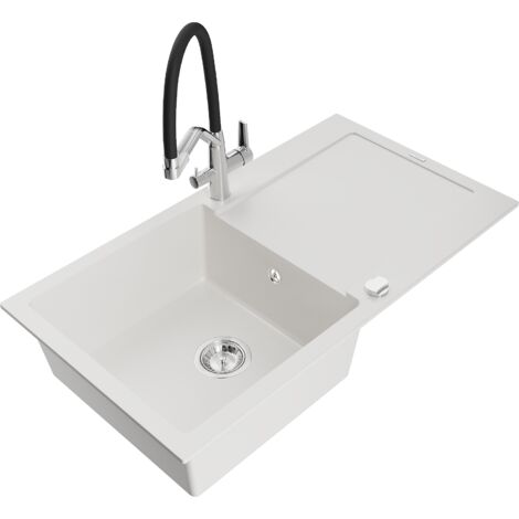 Mexen Leo fregadero de granito de 1 cuenco con escurridor y grifo de cocina Duo, blanco - 6501-20-671701-07 (1/5)
