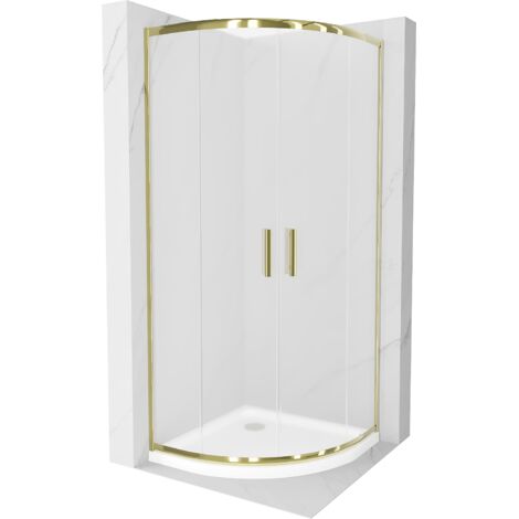Mexen Rio cabina de ducha semicircular 80 x 80 cm, escarcha, dorado + plato de ducha Flat, blanco - 863-080-080-50-30-4110G