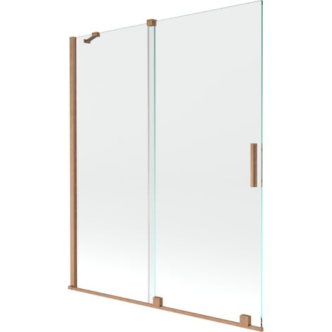 Mexen Velar mampara de ducha de 2 hojas correderas 140 x 150 cm, transparente, cobre cepillado - 896-140-000-01-65