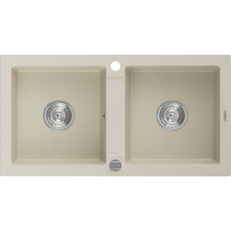 Mexen Mario fregadero de granito de 2 senos 820 x 436 mm, beige, sif贸n cromado - 6504822000-69