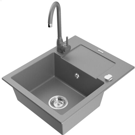 Mexen Enzo fregadero de granito de 1 seno con escurridor y grifo de cocina Telma, gris - 6506-71-670200-71 (1/5)
