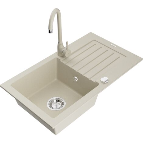 Mexen Pablo fregadero de granito de 1 seno con escurridor y grifo de cocina Telma, beige - 6510-69-670200-69