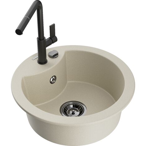 Mexen Diego fregadero de granito de 1 seno con grifo de cocina Flora, beige - 6512-69-670401-70-B (1/5)