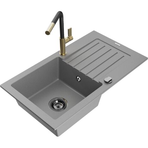 Mexen Pablo fregadero de granito de 1 seno con escurridor y grifo de cocina Flora, gris - 6510-71-670401-57-B (1/5)