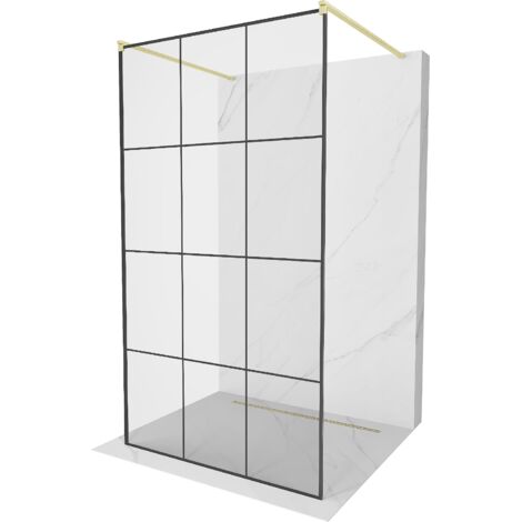 Mexen Kioto mampara de ducha independiente 120 x 200 cm, rejilla negra de 8 mm, oro cepillado - 800-120-002-55-77 (1/5)