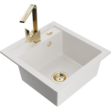 Mexen Vito fregadero de granito de 1 cubeta con grifo de cocina Rita, blanco - 6503-20-670300-50 (1/5)