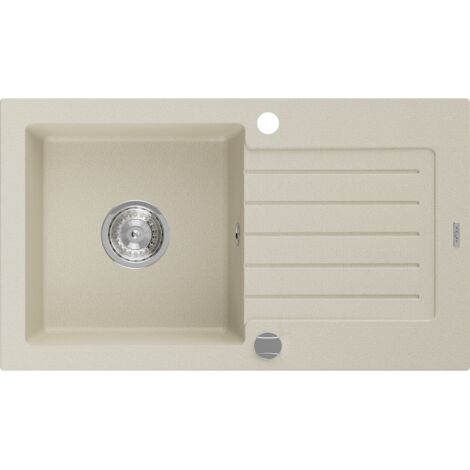 Mexen Pablo fregadero de granito de 1 cubeta con escurridor 752 x 436 mm, beige, sif贸n cromado - 6510751010-69
