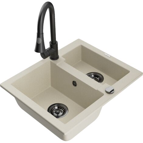 Mexen Carlos fregadero de granito de 1,5 senos con grifo de cocina Elia, beige - 6518-69-670101-70 (1/5)