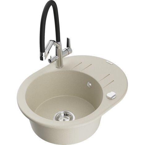 Mexen Kevin fregadero de granito de 1 cuenco con grifo de cocina Duo, beige - 6517-69-671701-07 (1/5)