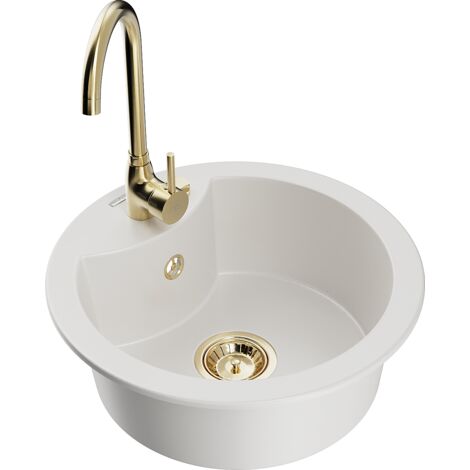 Mexen Diego fregadero de granito de 1 c谩mara con grifo de cocina Telma, blanco - 6512-20-670200-50 (1/5)