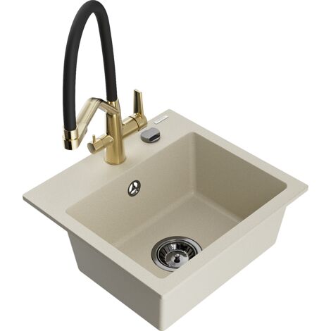 Mexen Milo fregadero de granito de 1 seno con grifo de cocina Duo, beige - 6505-69-671701-57-B (1/5)