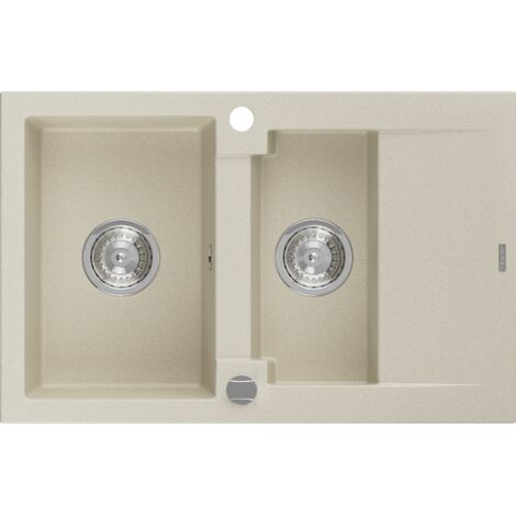 Mexen Gaspar fregadero de granito de 1,5 senos con escurridor 737 x 475 mm, beige, sif贸n cromado - 6507731505-69 (1/5)