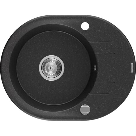 Mexen Kevin fregadero de granito de 1 taz贸n con escurridor 586 x 458 mm, negro/plateado met谩lico, sif贸n cromado - 6517581005-73 (1/5)