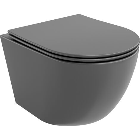 Mexen Lena taza wc Rimless con asiento de cierre suave slim, duroplasto, gris oscuro mate - 30224071 (1/5)
