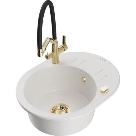 Mexen Kevin fregadero de granito de 1 seno con grifo de cocina Duo, blanco - 6517-20-671701-57-G (1/5)