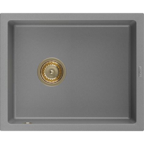 Mexen Pedro fregadero de granito de 1 cubeta 560 x 460 mm, gris, sif贸n dorado - 6508561000-71-G (1/5)