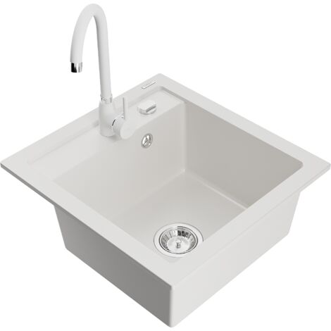 Mexen Vito fregadero de granito de 1 compartimento con grifo de cocina Telma, blanco - 6503-20-670200-20 (1/5)