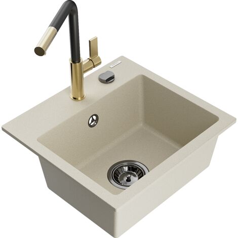 Mexen Milo fregadero de granito de 1 seno con grifo de cocina Flora, beige - 6505-69-670401-57-B (1/5)