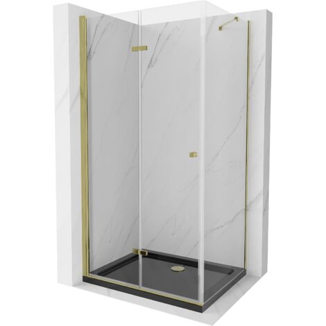 Mexen Lima cabina de ducha plegable 100 x 80 cm, transparente, dorada + plato de ducha Flat, negro - 856-100-080-50-00-4070G (1/5)