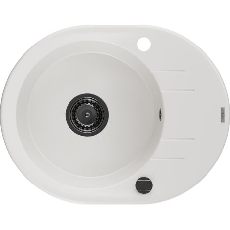 Mexen Kevin fregadero de granito de 1 seno con escurridor 586 x 458 mm, blanco, sif贸n negro - 6517581005-20-B (1/5)