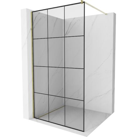 Mexen Kioto mampara de ducha Walk-in 110 x 200 cm, rejilla negra 8 mm, dorada - 800-110-101-50-77 (1/5)