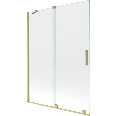 Mexen Velar mampara de ducha corrediza de 2 hojas 130 x 150 cm, transparente, dorado cepillado - 896-130-000-01-55