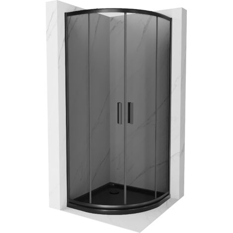 Mexen Rio cabina de ducha semicircular 80 x 80 cm, grafito, negro + plato Flat, negro 863-080-080-70-40-4170B