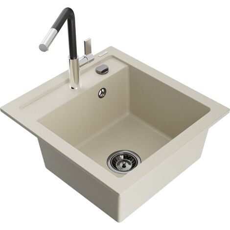 Mexen Vito fregadero de granito de 1 compartimento con grifo de cocina Flora, beige - 6503-69-670401-07-B (1/5)
