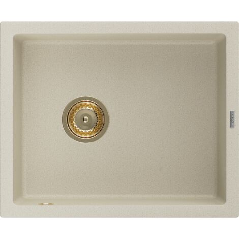 Mexen Pedro fregadero de granito de 1 compartimento 560 x 460 mm, beige, sif贸n dorado - 6508561000-69-G (1/5)