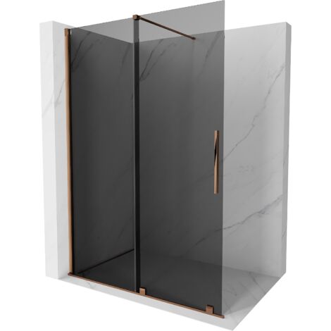 Mexen Velar mampara de ducha corrediza Walk-in 140 x 200 cm, grafito 8 mm, oro rosa - 871-140-000-43-60 (1/5)