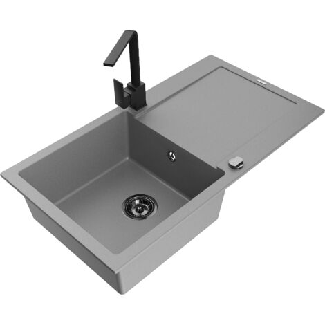 Mexen Leo fregadero de granito de 1 cubeta con escurridor y grifo de cocina Rita, gris - 6501-71-670300-70-B (1/5)
