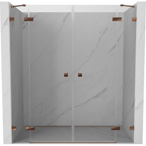 Mexen Lunar D煤o de puertas de ducha batientes 170 cm, transparentes, oro rosa - 834D-170-000-60-00 (1/5)