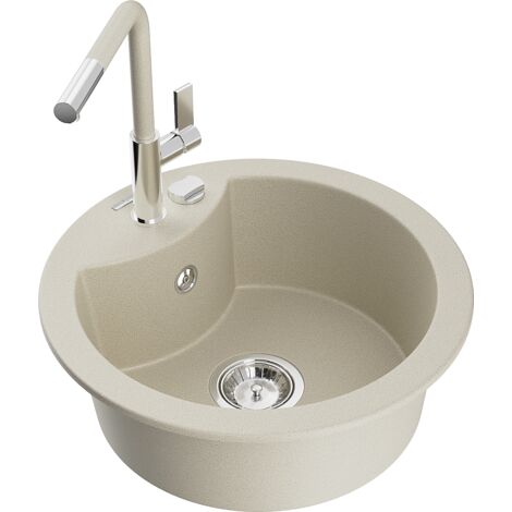 Mexen Diego fregadero de granito de 1 cubeta con grifo de cocina Flora, beige - 6512-69-670401-09 (1/5)