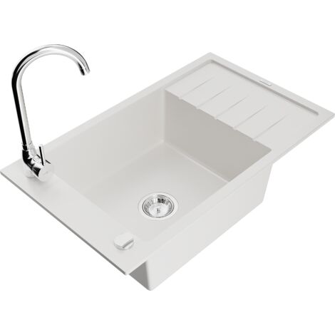 Mexen Elias fregadero de granito de 1 seno con escurridor y grifo de cocina Telma, blanco - 6511-20-670200-00