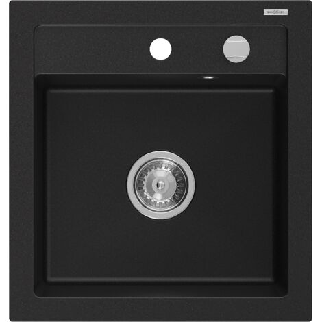 Mexen Vito fregadero de granito de 1 cubeta 520 x 490 mm, negro, sif贸n cromo - 6503521000-77 (1/5)