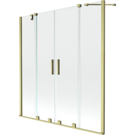 Mexen Velar Duo mampara de ba帽era corredera de 2 paneles 140 x 150 cm, transparente, oro cepillado - 896-140-000-02-55 (1/5)
