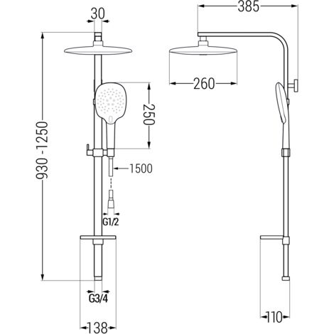 Mexen Q22 columna de ducha, negra - 798222295-70 (1/2)