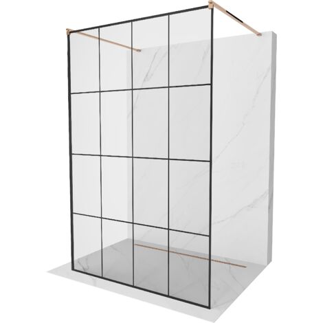 Mexen Kioto mampara de ducha independiente 130 x 200 cm, cuadr铆cula negra 8 mm, oro rosa - 800-130-002-60-77 (1/5)