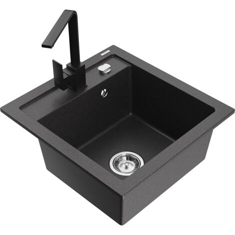Mexen Vito fregadero de granito de 1 seno con grifo de cocina Rita, negro moteado - 6503-76-670300-70
