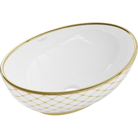 Mexen Elza lavabo sobre encimera 40 x 33 cm, blanco/dorado patr贸n cuadr铆cula - 21014009