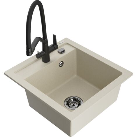 Mexen Vito fregadero de granito de 1 cubeta con grifo de cocina Duo, beige - 6503-69-671701-70-B (1/5)
