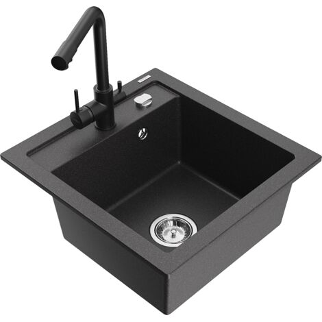 Mexen Vito fregadero de granito de 1 cubeta con grifo de cocina Duero, negro moteado - 6503-76-671600-70