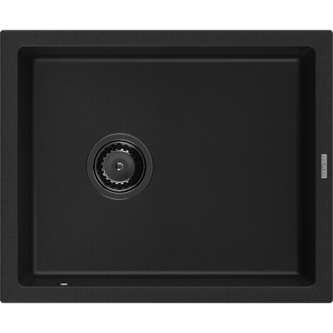 Mexen Pedro fregadero de granito de 1 c谩mara 560 x 460 mm, negro, sif贸n negro - 6508561000-77-B (1/5)