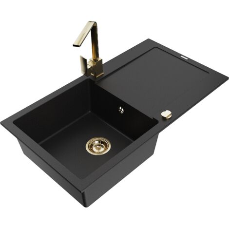 Mexen Leo fregadero de granito de 1 cubeta con escurridor y grifo de cocina Rita, negro - 6501-77-670300-50 (1/5)