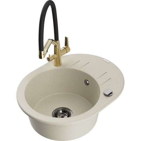 Mexen Kevin fregadero de granito de 1 cubeta con grifo de cocina Duo, beige - 6517-69-671701-57-B (1/5)