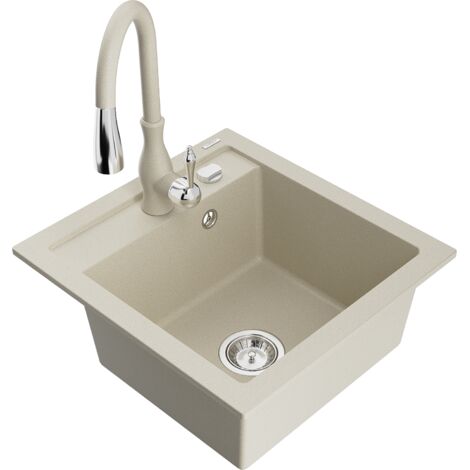 Mexen Vito fregadero de granito 1-cubeta con grifo de cocina Savita, beige - 6503-69-672601-69 (1/5)
