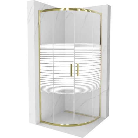 Mexen Rio cabina de ducha semicircular 70 x 70 cm, franjas blancas, oro - 863-070-070-50-20