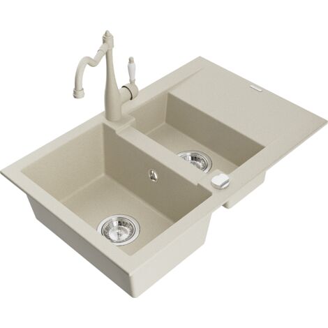 Mexen Gaspar fregadero de granito de 1,5 compartimentos con escurridor y grifo de cocina Carla, beige - 6507-69-670700-69 (1/5)