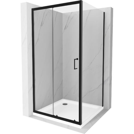 Mexen Apia cabina de ducha corredera 90 x 90 cm, transparente, negra + plato de ducha Flat, blanco - 840-090-090-70-00-4010B