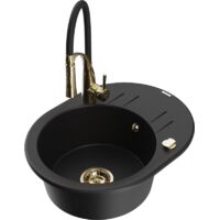 Mexen Kevin fregadero de granito de 1 cubeta con escurridor y grifo de cocina Aster, negro - 6517-77-73450-57-G